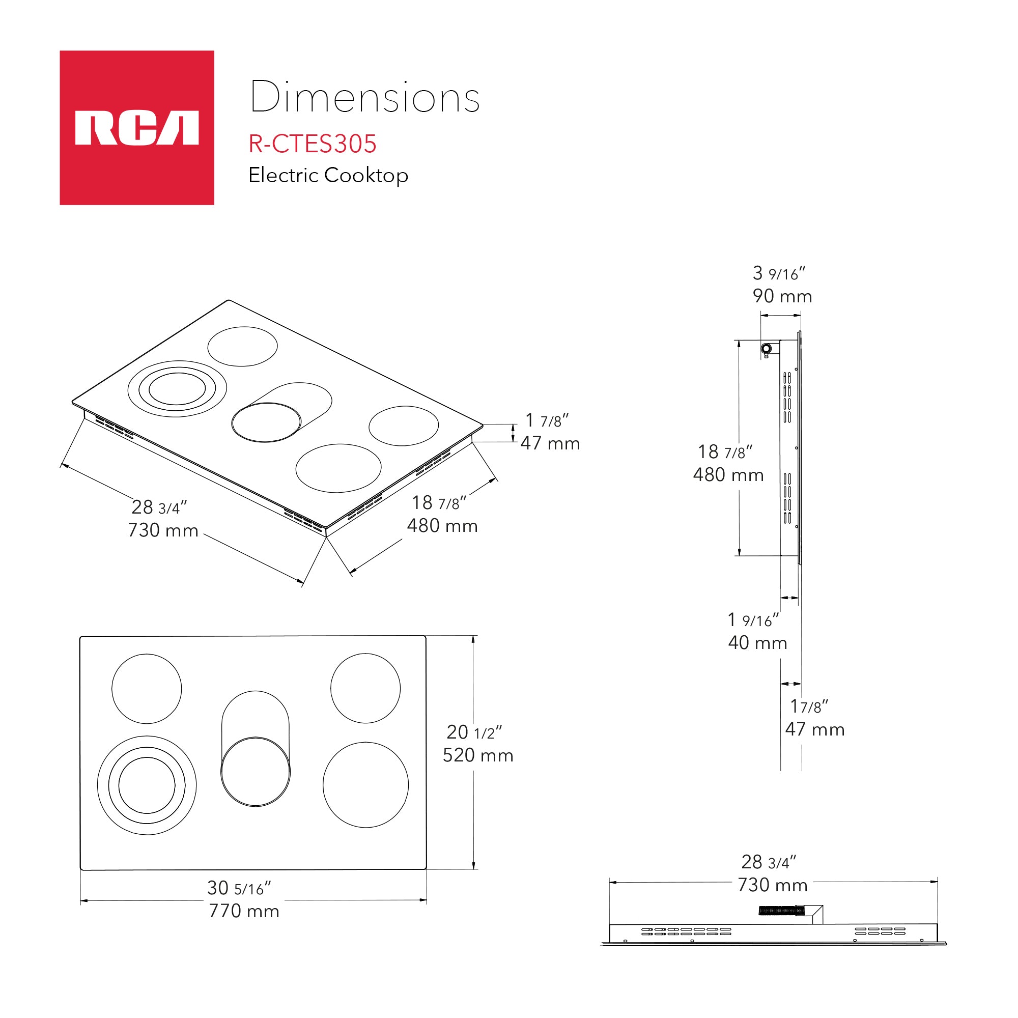 30 in. Sterling Collection Drop-In Electric Ceramic Glass Cooktop, 5 Burners, Triple Zone Element, Sync Burner