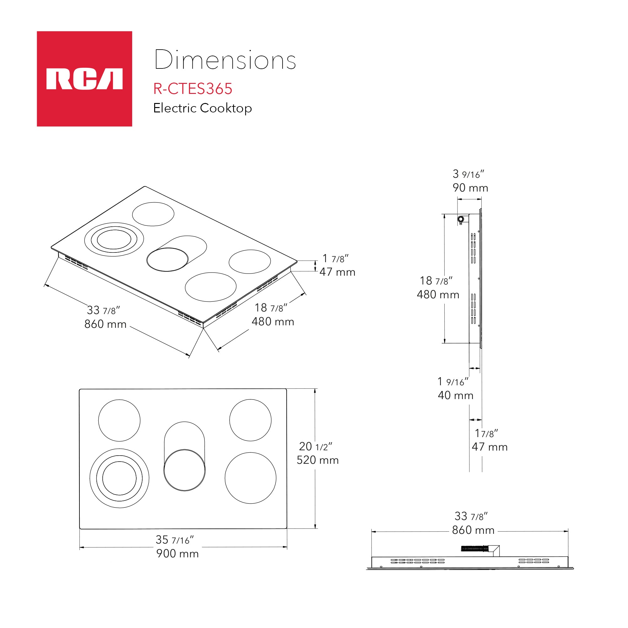36 in. Sterling Collection Drop-In Electric Ceramic Glass Cooktop, 5 Burners, Triple Zone Element, Sync Burner