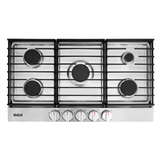 36 in. Legacy Collection Drop-In Gas Cooktop, 5 Burners, Cast Iron Grates, Metal Knobs in Stainless Steel