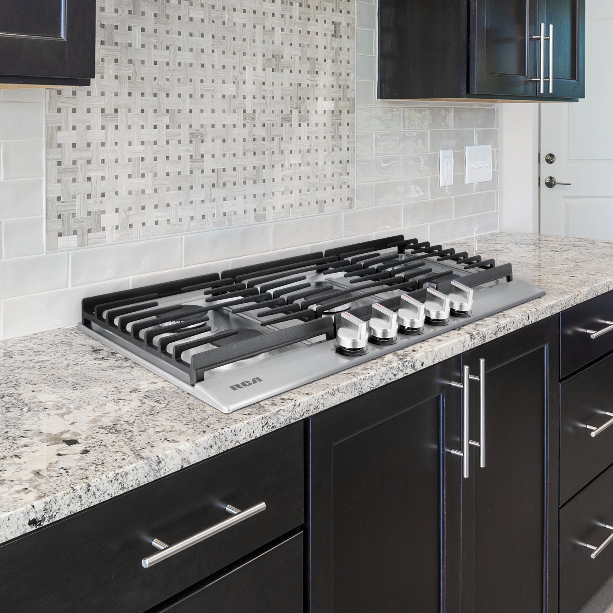 36 in. Legacy Collection Drop-In Gas Cooktop, 5 Burners, Cast Iron Grates, Metal Knobs in Stainless Steel