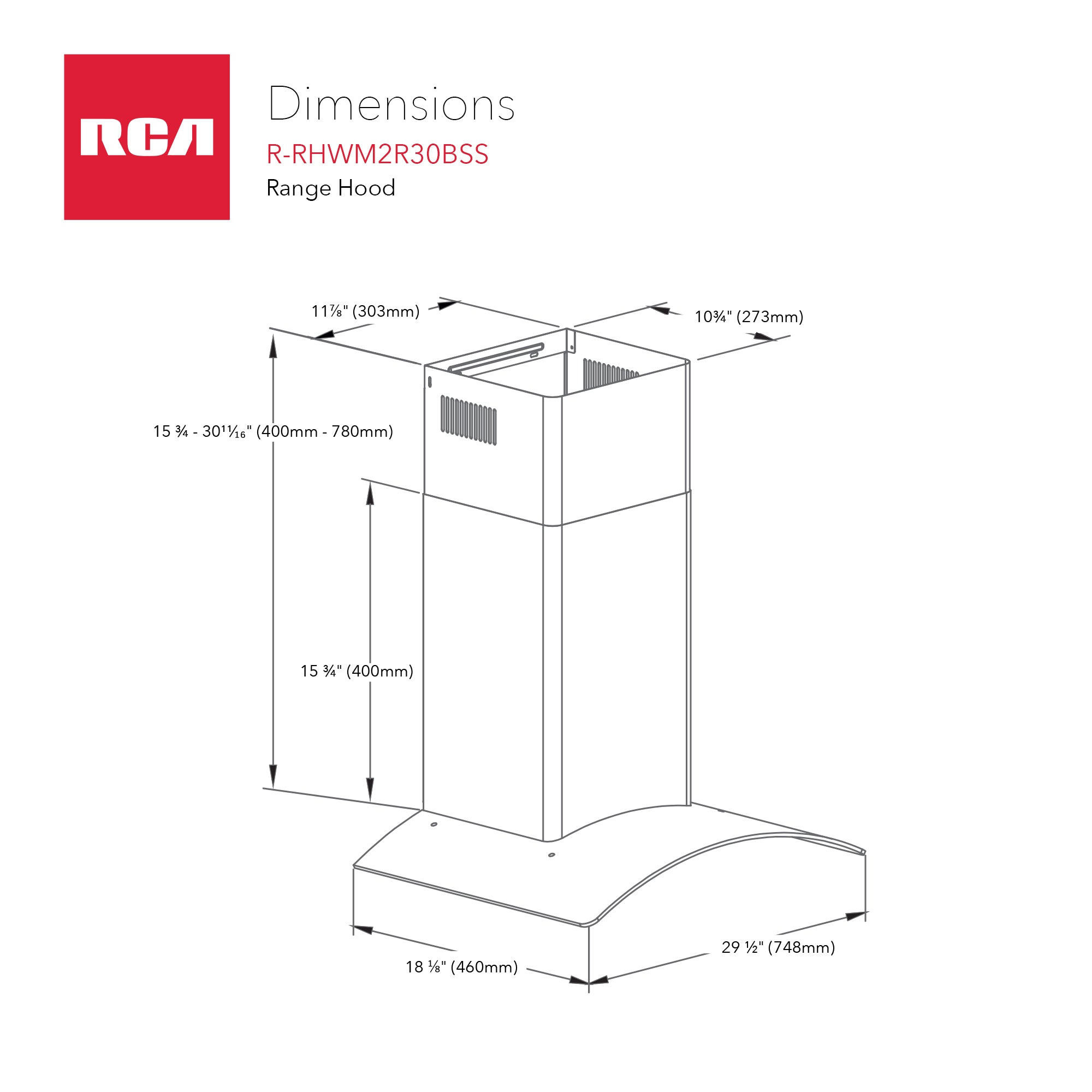 30 in. Regency Collection 400 CFM Ducted Glass Canopy Wall Mount Range Hood, Push Buttons, LEDs, Stainless Steel